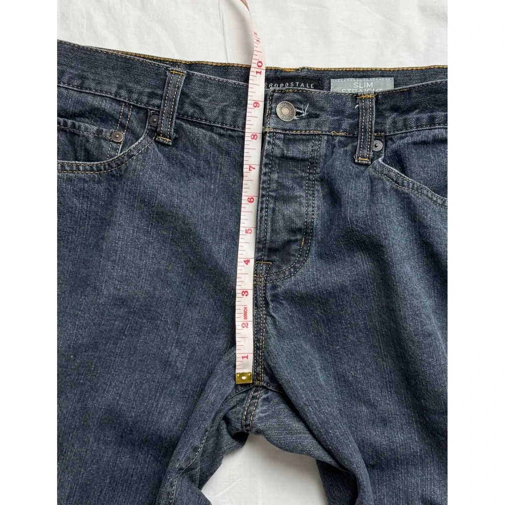 Aeropostale Mens Slim Straight Jeans Dark Wash Blue Button Fly 32x34 Denim